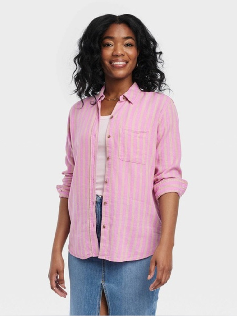 Universals Thread Pink & beige Striped Button-Up Shirt